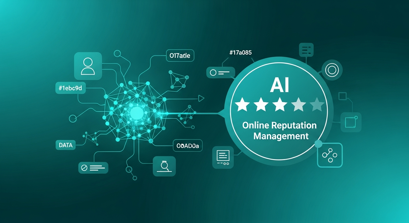 Neural network connected to a five-star rating representing AI reputation management