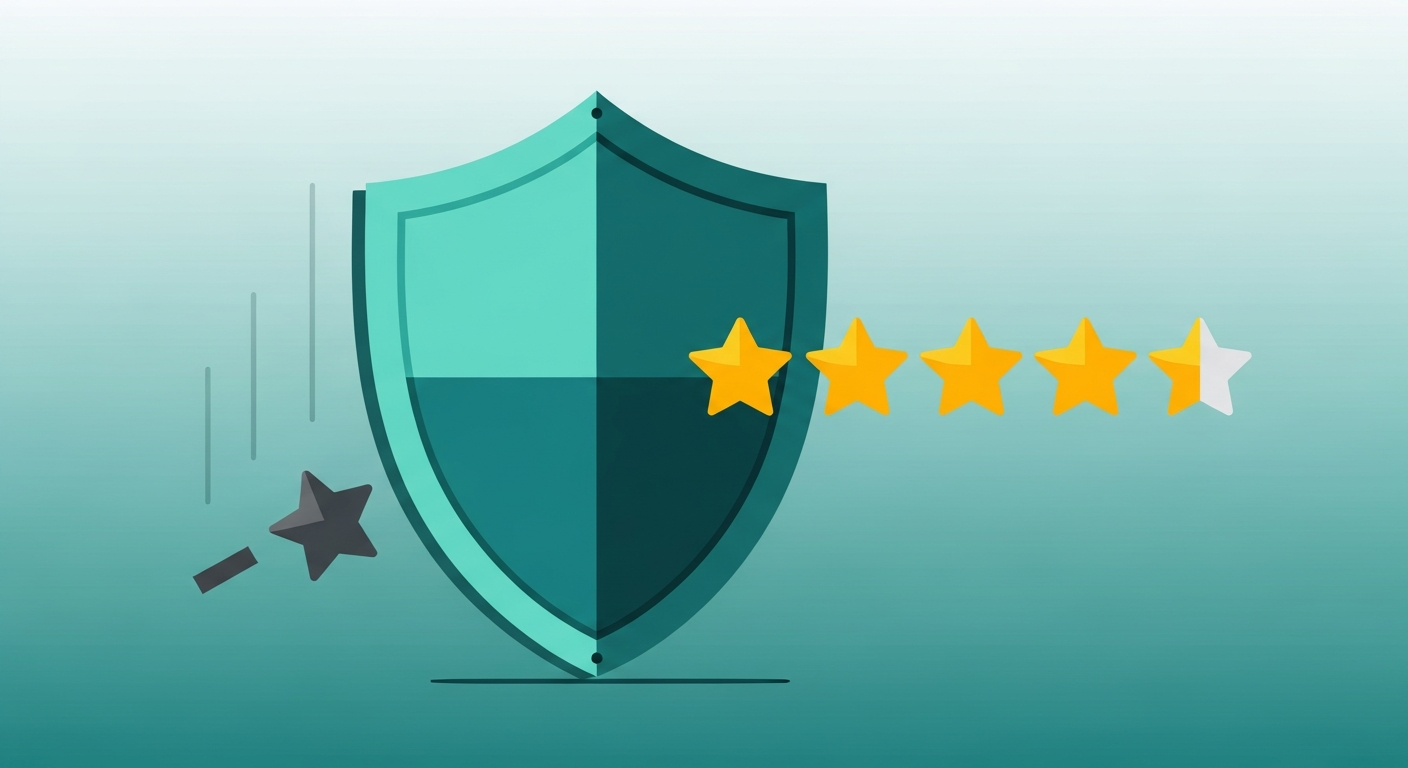 Shield protecting a five-star rating from a falling negative review