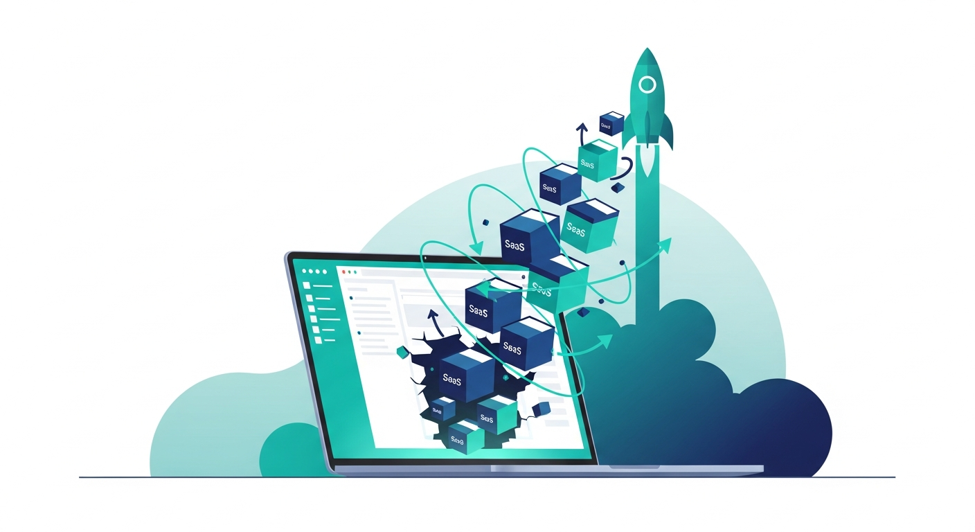 Custom web application transforming into SaaS products with recurring revenue orbits